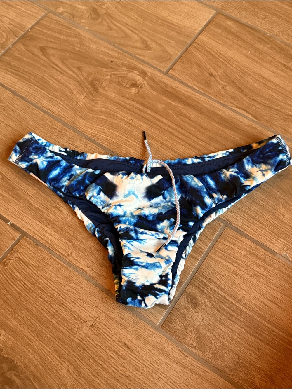 Jolyn Clothing Navy and White Tie-Dye Bikini Bottom with Drawstring